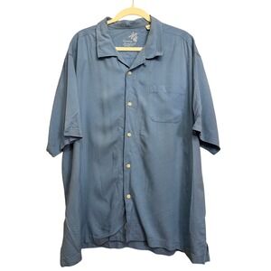 Tommy Bahama Blue 100% Silk Short Sleeve Camp Shirt Mens XXL Original Fit Resort